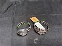 (2) Heart Silver Tone Bracelets w/ Large Stone