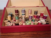 Spools of Thread in Painted Wooden Box