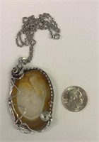 Large Wire Wrapped Agate Pendant on Chain