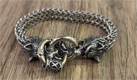 Viking Wolves Head Bracelet w/ Rune Beads