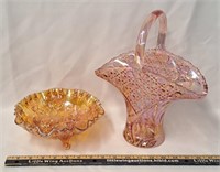 Pink Carnival Glass Pieces