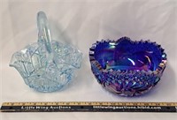 Blue Carnival Glass Pieces