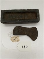 Early Iron Axe Head & A Cast Iron Bar