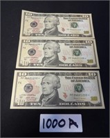 5x Sequenced Ten Dollar Star Notes