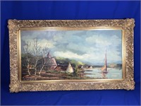 OIL ON CANVAS - SEA SCAPE W/ GILDED FRAME