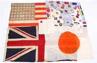WWII TO KOREAN WAR US & WORLD FLAGS & BANNERS LOT