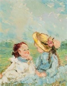 Impressionist Painting of Girls by Mary Beich.