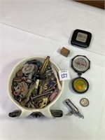 Assorted Keys, Pins, Compass & Marbles