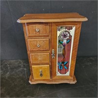 Wooden Jewelry Box with Faux Stain Glass