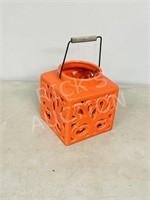 orange ceramic candle holder - 7" square