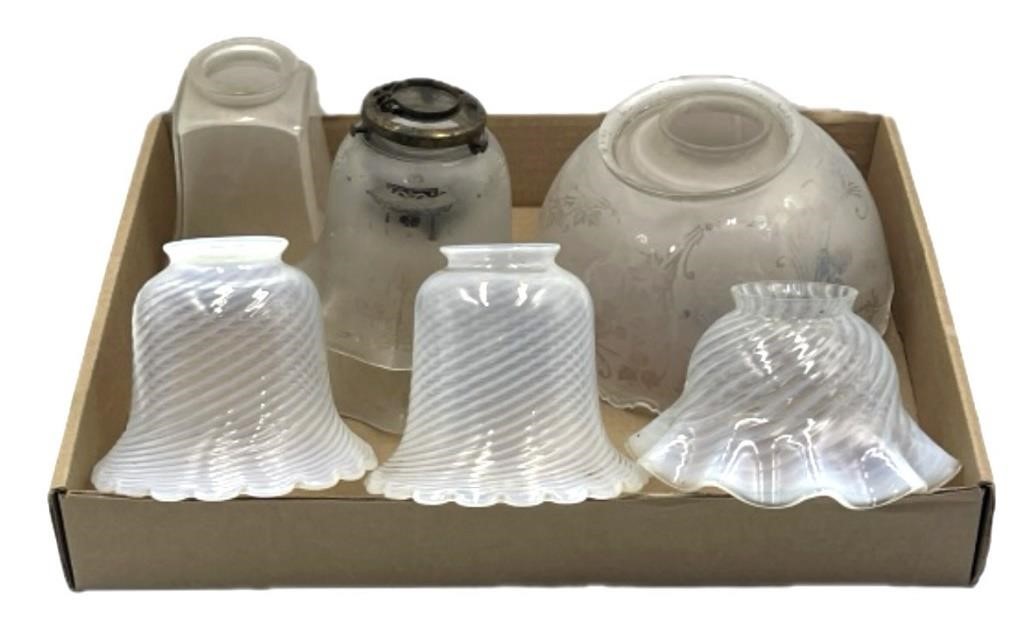 Vintage White Opalescent Glass Swirl Lamp Shades