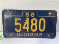1958 INDIANA MOTORCYCLE LICENSE PLATE
