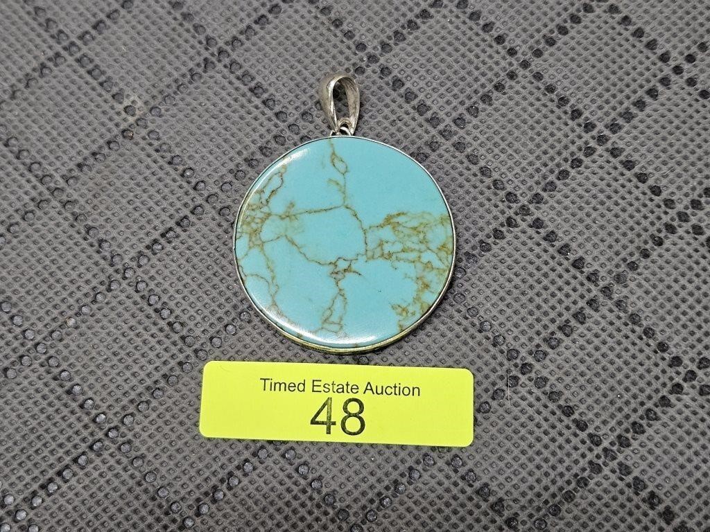 STERLING SILVER REVERSIBLE TURQUOISE PENDANT, 11.5