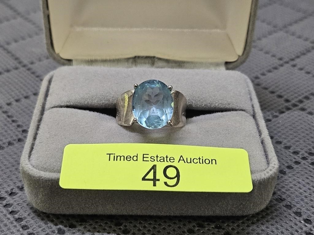 STERLING SILVER ~5CT BLUE TOPAZ RING, SZ-7