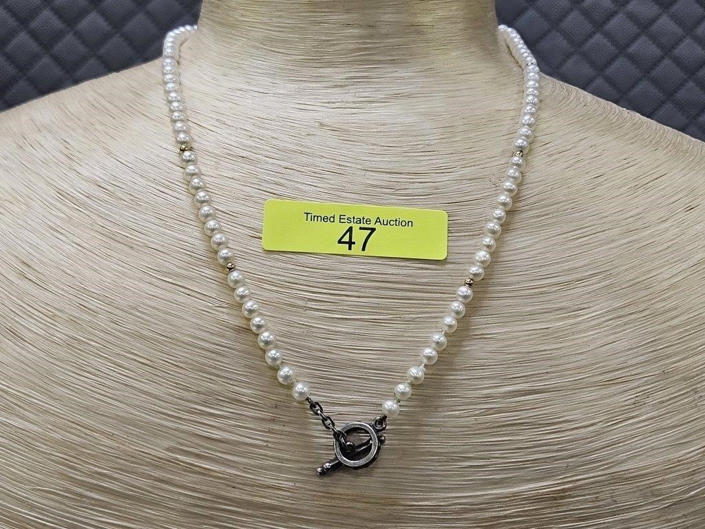 16" STERLING SILVER 4.4MM PEARL NECKLACE