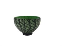 Hand Blown Glass Bowl/Green and Black Leaf Pattern