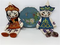 Cloisonné Jingfa  Enameled Plate, Asian Dolls