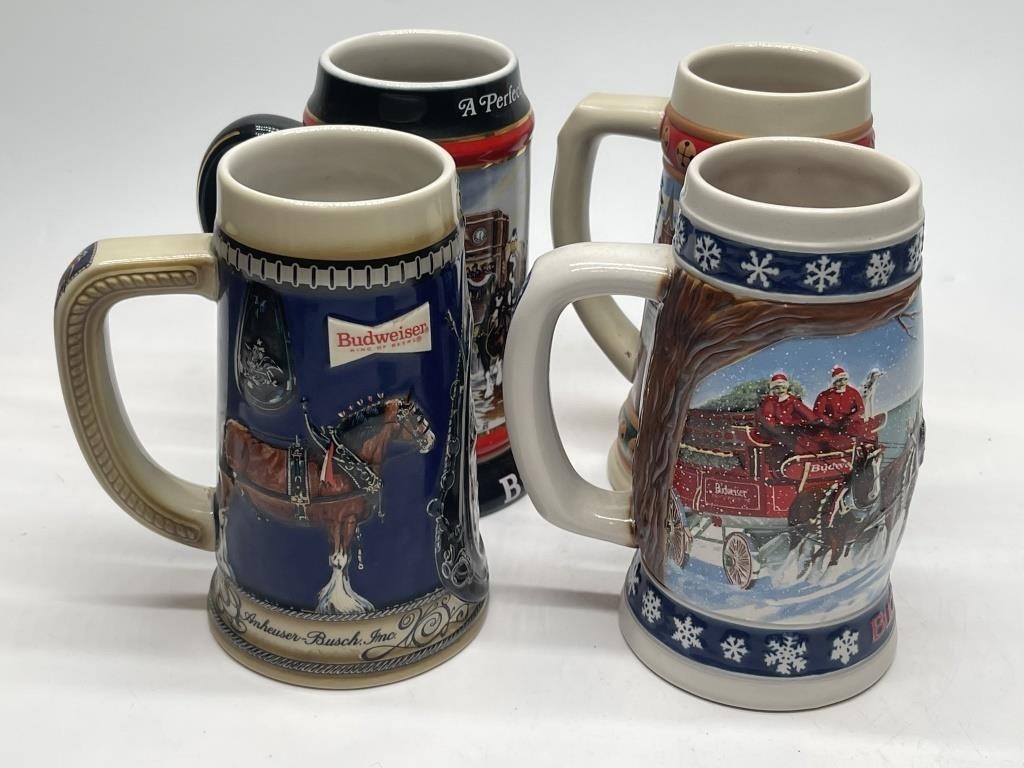 Four Anheuser Busch Beer Steins