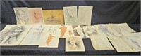 Large group of vintage sketches & anatomical