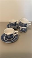 Lot of 8 Churchill Blue willow coffee and saucer