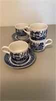 Churchill Blue Willow Lot of 8 4 cups & Saucers