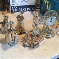 Ceramic figurines & Annv. Clock