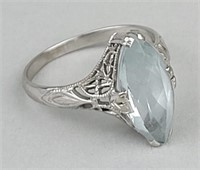 Silver Tone Light Blue Gemstone Ring.