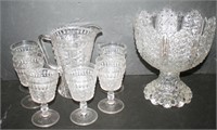 Daisey & Button Pattern Glass Footed Punch Bowl