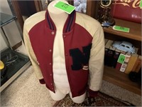 Men’s leather letterman jacket with large N.