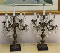 pair of buffet lamps with prisms, 20.5" tall