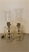 Pair Mantle  Lamps Etched Hurricane Shades