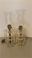 Pair Mantle  Lamps Etched Hurricane Shades
