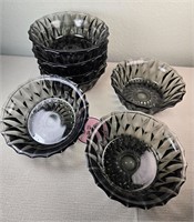Seven Libbey Smoke Swirl Small Glass Bowls