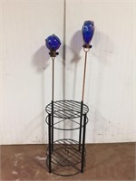Metal Plant Stand and Garden Globes