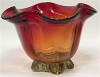 Red Art Glass Footed Bowl