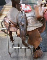 Leather Horse Saddle w/ Aluminum Stand