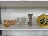 Vintage cookie jar and vintage glassware