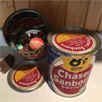 Vtg Chase Sanborn Coffee Cans, Marbles & Assorted