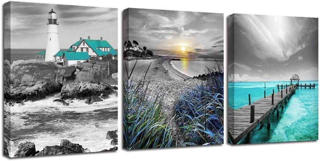 Ardemy Teal Ocean Canvas Wall Art - 3 Panels