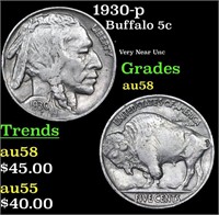 1930-p Buffalo Nickel 5c Grades Choice AU/BU Slide