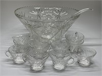 Vintage Punch Bowl with 11 Cups 13.5in W x 7in T