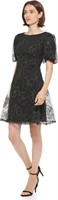 DKNY Womens Puff Sleeve Embroidered Fit & Flare