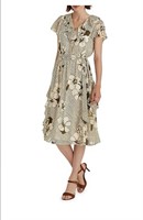 Belted Floral Crinkle Georgette Midi Dress