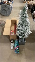 Pre-lit Snowy Spruce Tree w/decorations