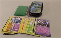 50 Pokémon Cards W/ 20 Sleeves & Tin No Doubles