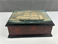 Wooden ship scene Dresser Box