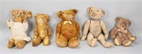 5 Early Vintage Stuffed Teddy Bears Steiff