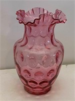 Cranberry Fenton Thumbprint Fluted Vase
