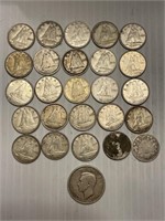 25 Canadian Silver Dimes & (1) 1945 Silver Quartes