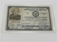 Marilyn Monroe 1954 USO I.D. card